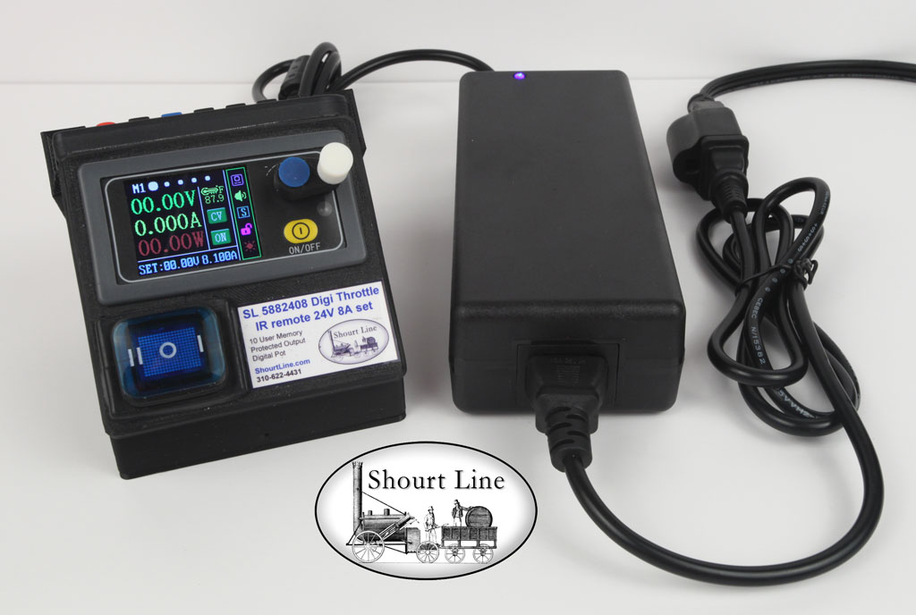 SL-DC-8-SPS-Set: Any Gauge SL 5882408 400W 50V 8A Max. Precision Digi Throttle w IR remote + Regulated PS 24V 8A AC supply w AC cord